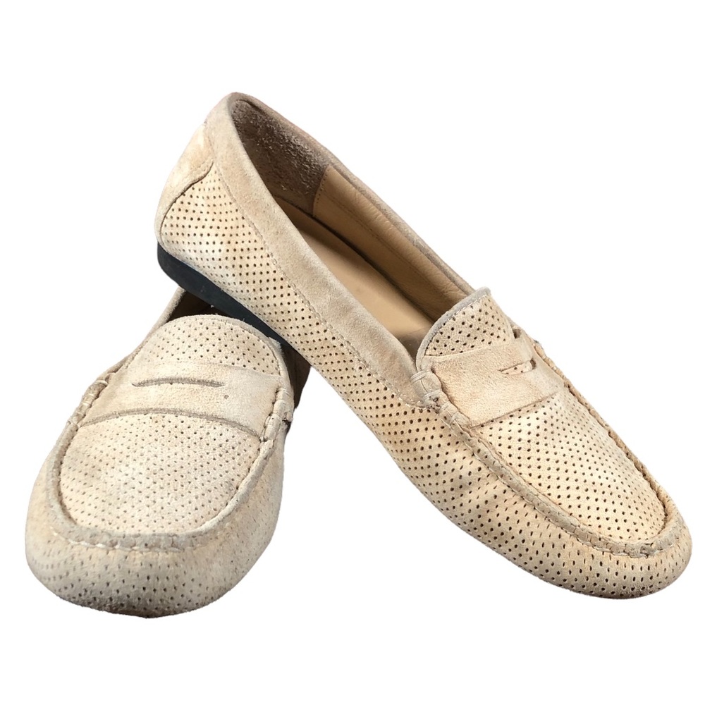 Neiman Marcus 6.5 Loafer Tan Perforated Leather Driving Shoe Slip On Moccasins